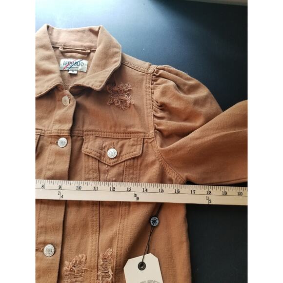 NWT Denim Blvd Los Angeles Women’s Distressed Cropped Jean Jacket Raw Hem Medium - Picture 9 of 10